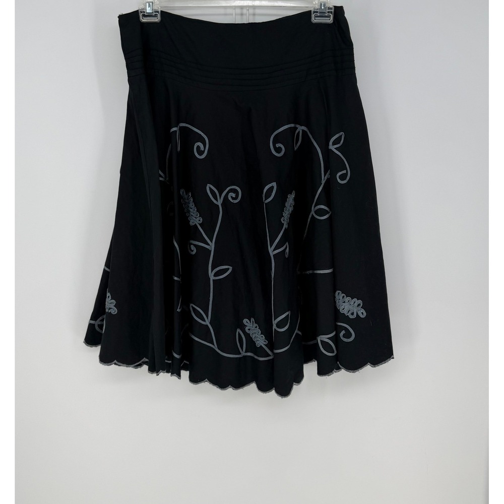 Dimri Skirt Womens XL Black Floral Embroidery Scalloped A-Line Boho Cottagecore
